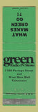 Matchbook Cover - Green Radio TV Stereo Kalamazoo MI WEAR