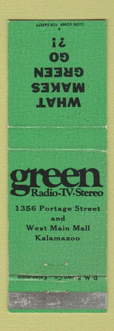 Matchbook Cover - Green Radio TV Stereo Kalamazoo MI WEAR