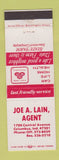 Matchbook Cover - State Farm Insurance Joe Lain Columbus IN