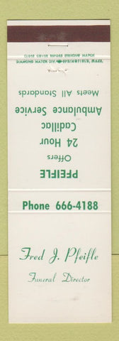 Matchbook Cover - Fred Pfeifle Funeral Home Cadillac Ambulance Service