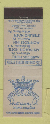Matchbook Cover - Sterling Hotels Binghamton NY Allentown Montrose PA