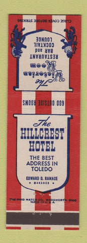 Matchbook Cover - Hillcrest Hotel Toledo OH Victorian Room
