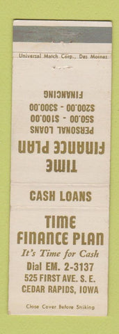 Matchbook Cover - Time Finance Plan Cedar Rapids IA