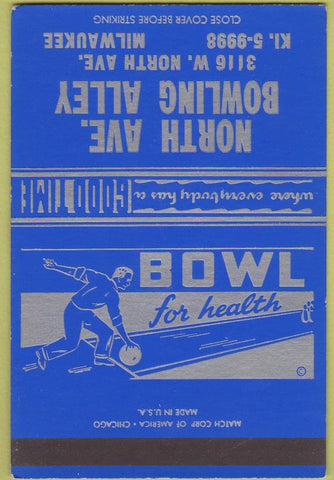 Matchbook Cover - North Ave Bowling Alley Milwaukee WI SAMPLE 40 Strike