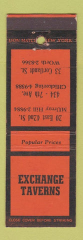 Matchbook Cover - Exchange Taverns New York City