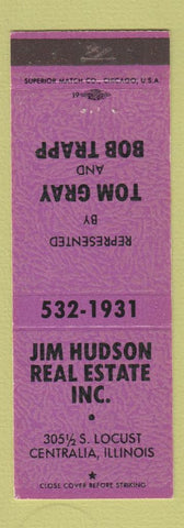 Matchbook Cover - Jim Hudson Real Estate Centralia IL PURPLE
