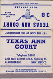 Matchbook Cover - Texas Ann Court Albuquerque NM Route 66 40 Strike