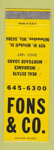 Matchbook Cover - Fons Real Estate Insurance Milwaukee WI