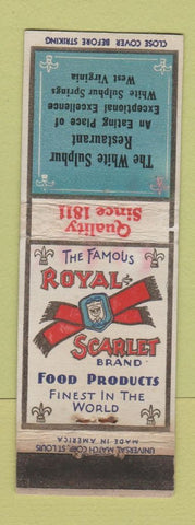 Matchbook Cover - Royal Scarlet Foods White Sulphur Springs WV Restaurant WEAR