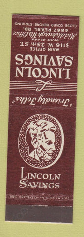 Matchbook Cover - Lincoln Savings Cleveland OH Abraham