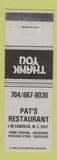Matchbook Cover - Pat's Restaurant Candler NC GREY
