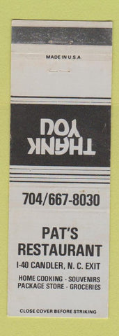 Matchbook Cover - Pat's Restaurant Candler NC GREY