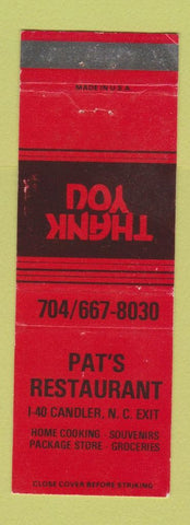 Matchbook Cover - Pat's Restaurant Candler NC RED WEAR