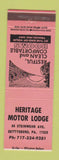 Matchbook Cover - Heritage Motor Lodge Gettysburg PA PINK