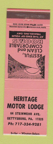 Matchbook Cover - Heritage Motor Lodge Gettysburg PA PINK