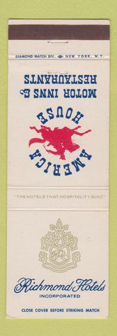 Matchbook Cover - Richmond Hotels America House Petersburg VA