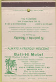 Matchbook Cover - Bali Hi Motel Sarasota FL 40 Strike