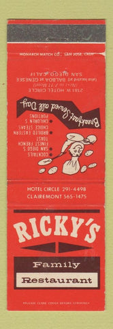 Matchbook Cover - Ricky's Restaurant San Diego CA