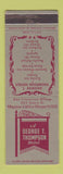 Matchbook Cover - George Thompson Hotel Eureka Boyes Springs Ignacio Benbow CA