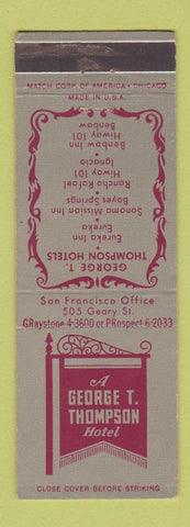 Matchbook Cover - George Thompson Hotel Eureka Boyes Springs Ignacio Benbow CA