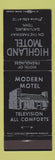 Matchbook Cover - Highland Motel Gatlinburg TN