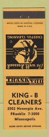 Matchbook Cover - King B Cleaners Minneapolis MN YELLOW