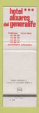 Matchbook Cover - Hotel Alixaves del Generalife Alhambra Granda WEAR