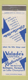 Matchbook Cover - Valade's Cafeteria Restaurant Burlington VT