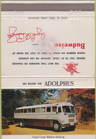 Matchbook Cover - Budweiser Beer bus WORN 40 Strike