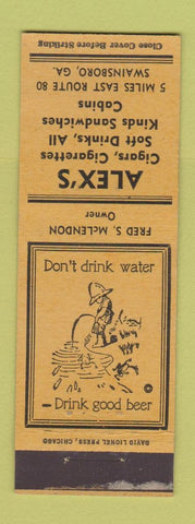 Matchbook Cover - Alex's Cabins sandwiches Swainsboro GA YELLOW WEAR