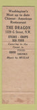 Matchbook Cover - Dragon Restaurant Chinese Washington DC