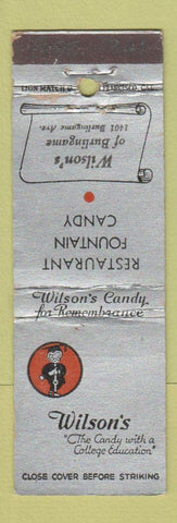Matchbook Cover - Wilson's Restaurant Candy Burlingame CA 1941 WORN
