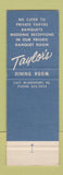 Matchbook Cover - Taylor's Dining Room Pittsburgh PA Greensburg East Mckeesport