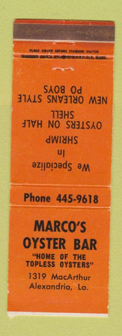 Matchbook Cover - Marco's Oyster Bar Alexandria LA WEAR