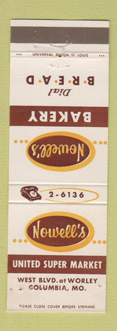 Matchbook Cover - Nowell's United Super Market Columbia MO