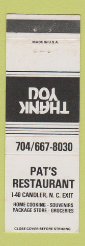 Matchbook Cover - Pat's Restaurant Candler NC WHITE