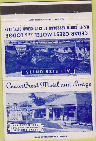 Matchbook Cover - Cedar Crest Motel Lodge Cedar City UT 40 Strike