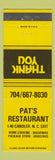 Matchbook Cover - Pat's Restaurant Candler NC YELLOW