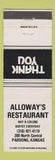 Matchbook Cover - Alloway's Restaurant Parsons KS