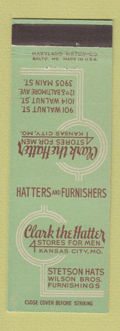 Matchbook Cover - Clark the Hatter Kansas City MO Steton Hats