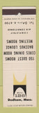 Matchbook Cover - Hotel 128 Dedham MA