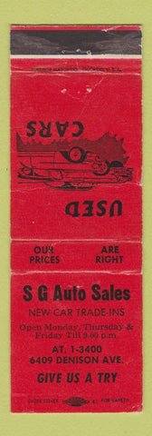 Matchbook Cover - SG Auto Sales  WEAR