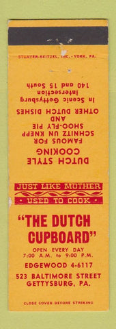 Matchbook Cover - The Dutch Cupboard Gettysburg PA