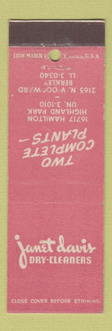 Matchbook Cover - Janet Davis Dry Cleaners Highland Park Berkley MI