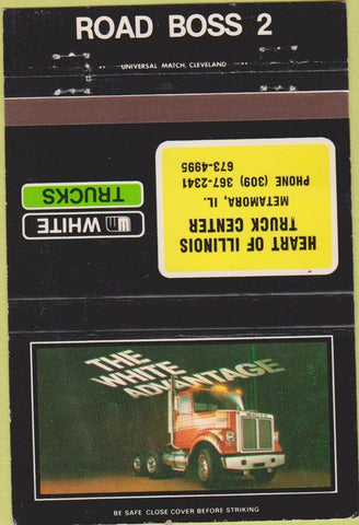 Matchbook Cover - White Semi Trucks Road Boss Metamora IL 40 Strike