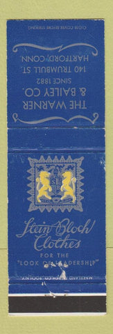 Matchbook Cover - Stein Bloch Men's Clothes Warne & Bailey Hartford CT
