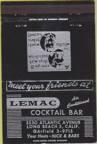 Matchbook Cover - Lemac Cocktail Bar Long Beach CA 40 Strike
