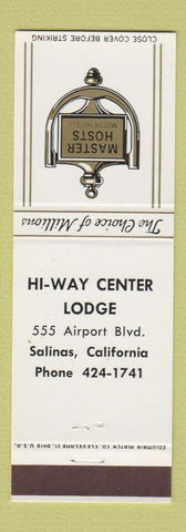 Matchbook Cover - Master Hosts Inn HI Way Center Lodge Salinas CA