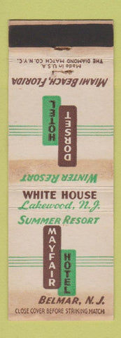 Matchbook Cover - Mayfair Hotel Belmar NJ Dorset Hotel Miami Beach FL WEAR