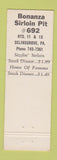 Matchbook Cover - Bonanza Sirloin Pit Selinsgrove PA
